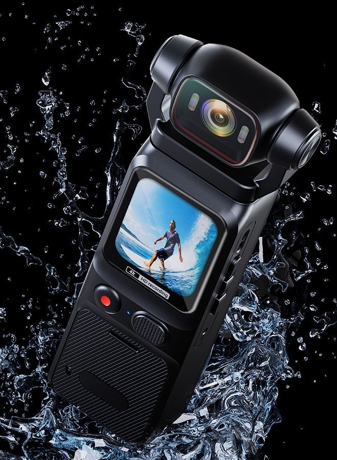 4K Action Camera with 3000mAh Battery | 6-Axis Stabilizer | 1.69-inch HD Touch Screen | 160° Wide Angle & 180° Rotating Lens | Includes 128GB Card for Outdoor Riding, Diving, Vlogging - Image 5