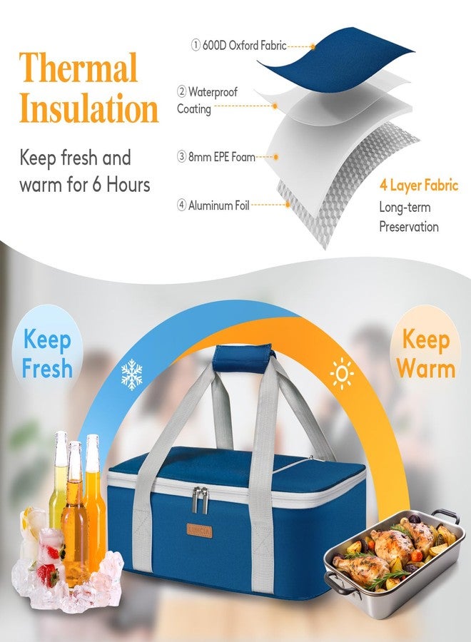 LUNCIA Insulated Casserole Carrier for Hot or Cold Food, Lasagna Lugger Tote for Potluck Parties/Picnic/Cookouts, Fits 9"×13" Baking Dish, Pure Blue - Image 3