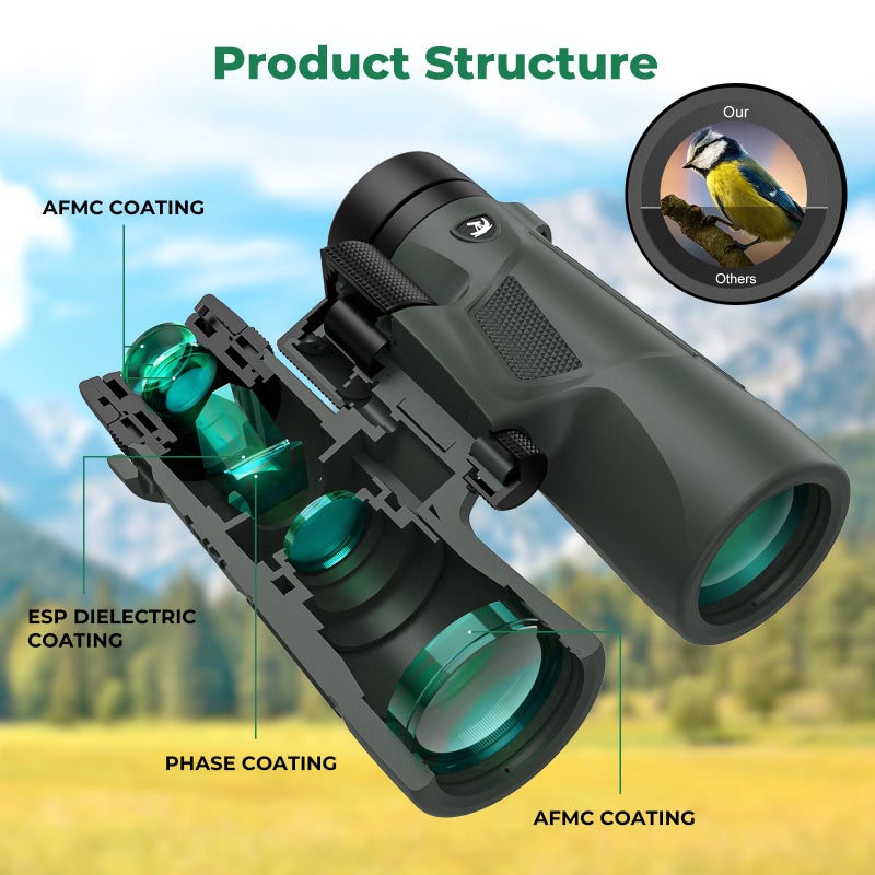 Gosky 10X42 HD Binoculars for Adults with Phone Adapter, High Power Binoculars with BAK4 Prism and FMC Lens, Waterproof Binocularâ€‚for Bird Watching Hunting Traveling Outdoor Sports - Image 2