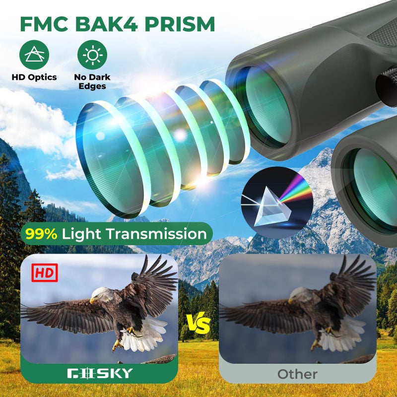 Gosky 10X42 HD Binoculars for Adults with Phone Adapter, High Power Binoculars with BAK4 Prism and FMC Lens, Waterproof Binocularâ€‚for Bird Watching Hunting Traveling Outdoor Sports - Image 3
