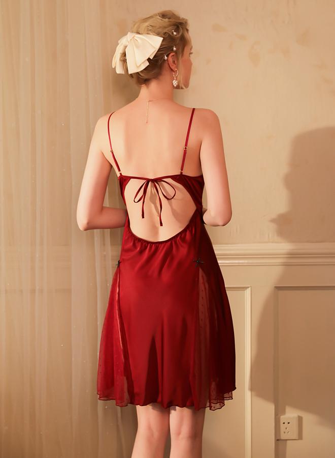 Take Two Red Lace Insert Tie-Up Back Babydoll - Image 3