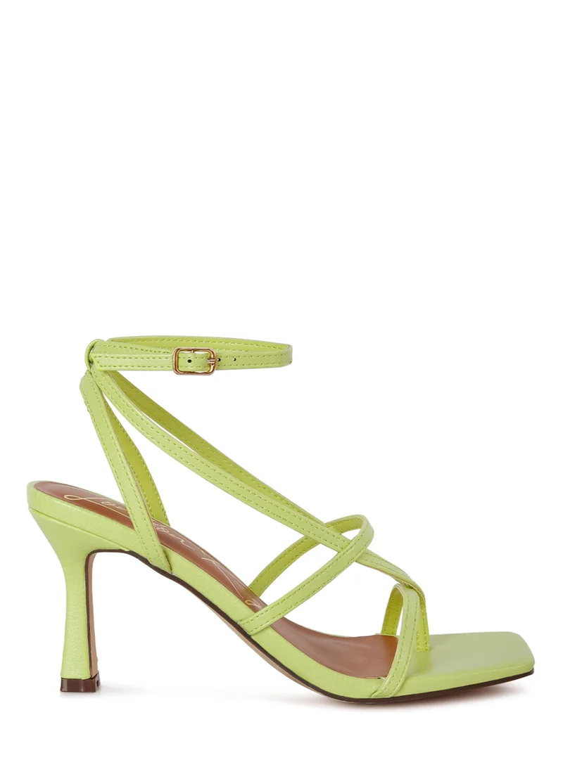 London Rag Mid Heeled Ankle Strap Sandals in Lime