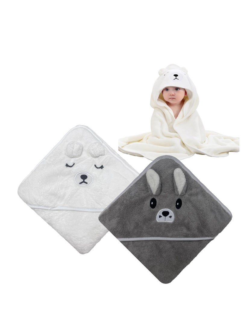 SOLARAE Hooded Baby Towel for Newborn, 2 Pack Soft Bath Towels for Babie, and Infant, Stuff Towels for Boy and Girl Toddler Essentials (Gray Bear, White Bear) - Image 1