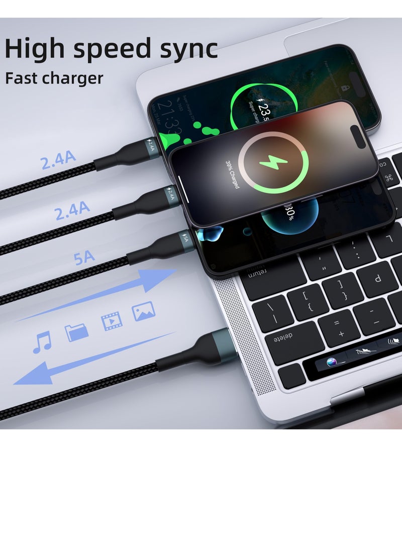 Excefore كابل شحن متعدد 3 في 1، كابل شحن USB سريع مضفر من النايلون، موصل كابل USB ثابت للشحن السريع، مع منفذ Type-C وMicro USB وIP، للاستخدام المنزلي والمكتب والشحن اليومي (4 أقدام) - Image 3