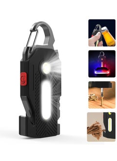Keychain Flashlight, Rechargeable Flashlights, 7-in-1 Mini COB Keychain Work Light, 6 Lighting Modes with Bottle Opener Screwdriver Survival Whistle for Camping Fishing Hiking Emergency