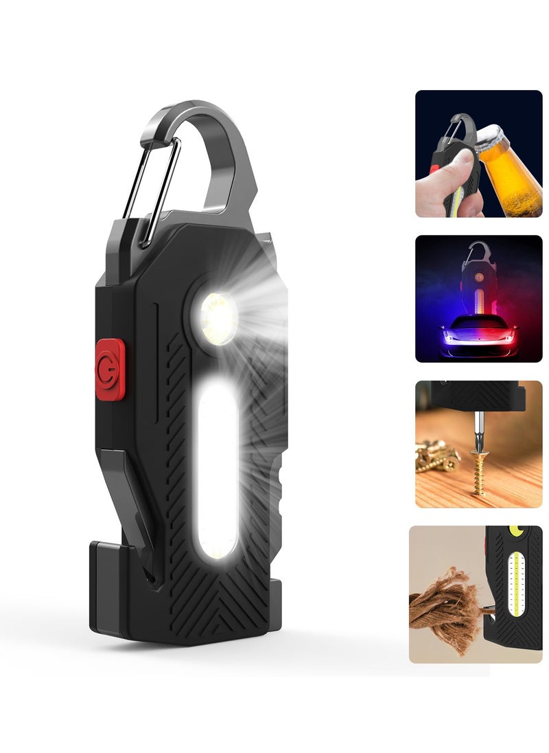 Excefore - Keychain Flashlight, Rechargeable Flashlights, 7-in-1 Mini COB Keychain Work Light, 6 Lighting Modes with Bottle Opener Screwdriver Survival Whistle for Camping Fishing Hiking Emergency - Image 1