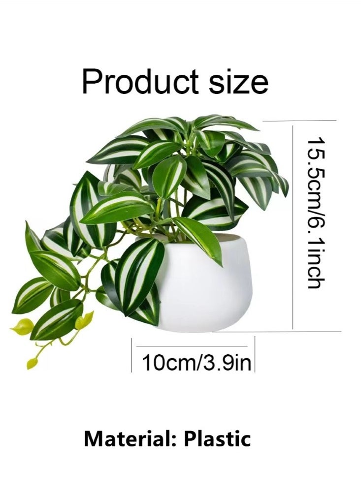 Kutis 1-Piece Simulation Potted Decorative Artificial Bonsai Plant Green Leaf Home Bedroom Living Room Desktop Decoration Green/White 10x15.5 cm  - Image 4