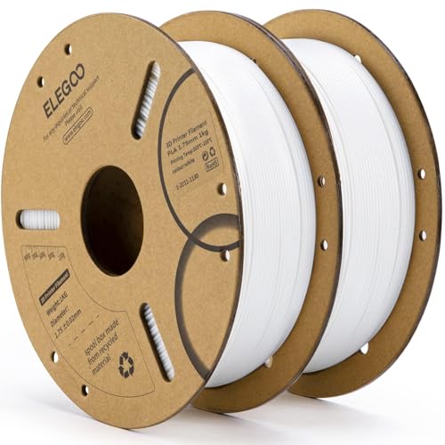 ELEGOO PLA Filament 1.75mm White 2KG, 3D Printer Filament Dimensional Accuracy +/- 0.02mm, 2 Pack 1kg Cardboard Spool(2.2lbs) 3D Printing Filament Fits for Most FDM 3D Printers - Image 1
