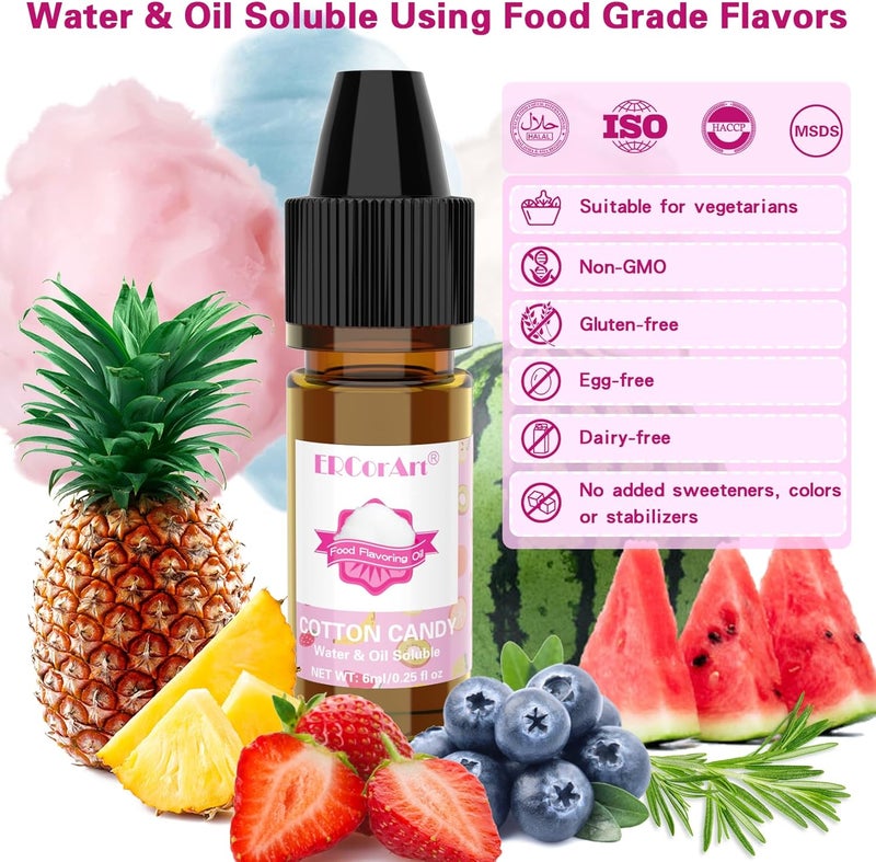 ERCorArt مجموعة زيوت نكهات الطعام من ERCorArt - 6 نكهات حلوى مركزة للخبز والطهي والمشروبات - قابلة للذوبان في الماء والزيت - 0.25 أونصة سائلة لكل منها - Image 3