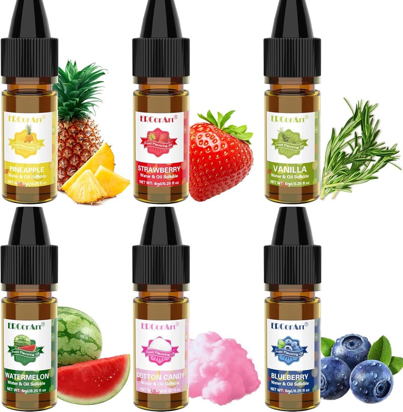 ERCorArt مجموعة زيوت نكهات الطعام من ERCorArt - 6 نكهات حلوى مركزة للخبز والطهي والمشروبات - قابلة للذوبان في الماء والزيت - 0.25 أونصة سائلة لكل منها - Image 2