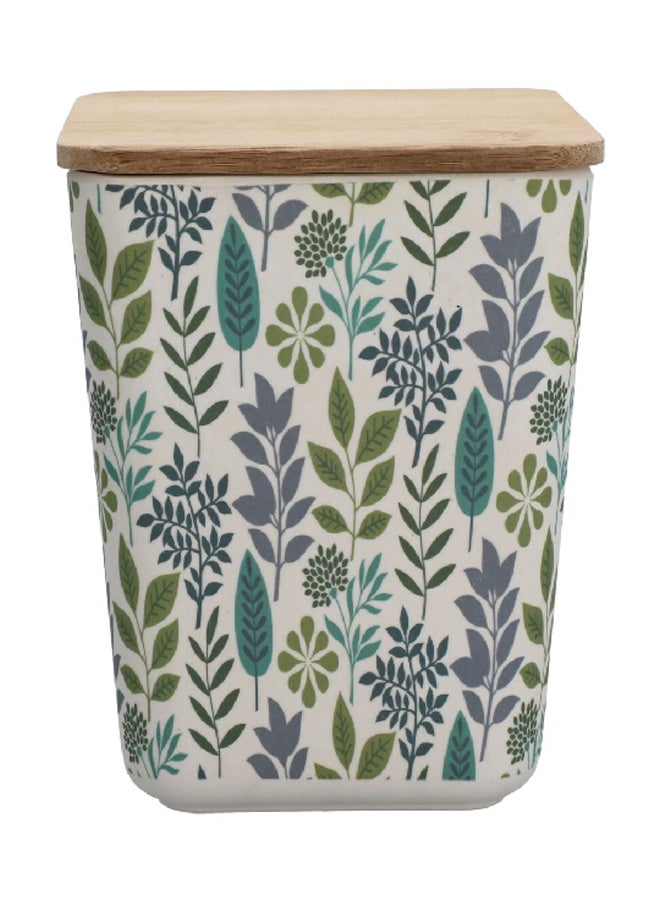 فيلي JH80192 برطمان من ألياف الخيزران بطبعة زهور وأوراق شجر مزود بغطاء بسعة 980 مل - Image 1