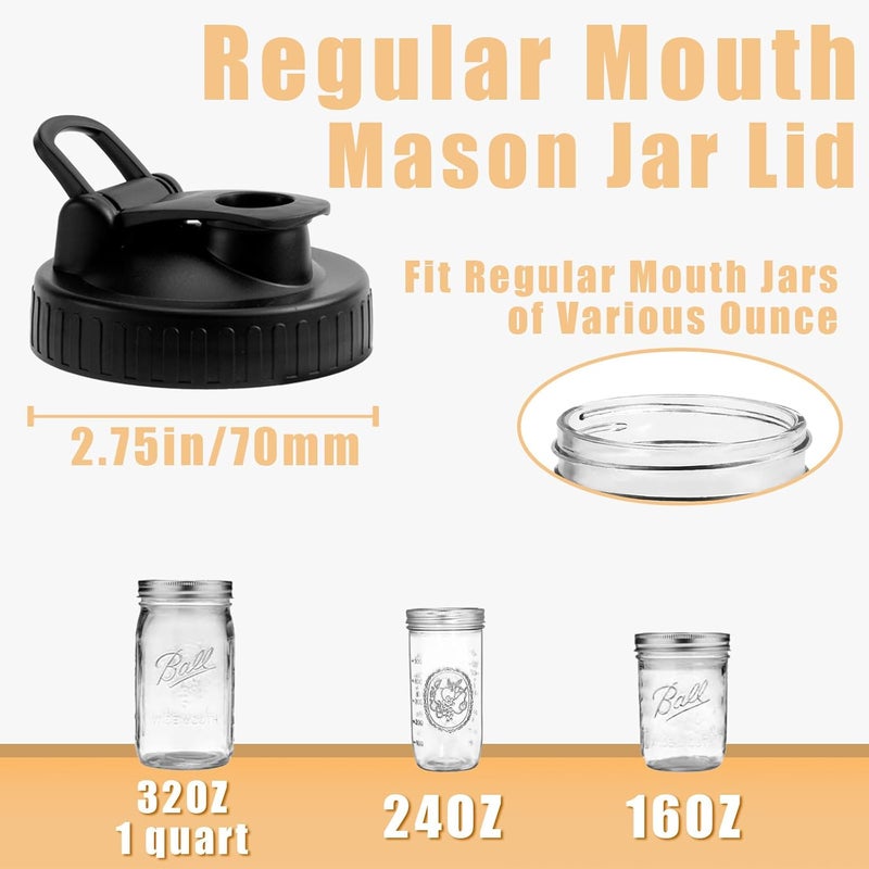 FyndraX Pour Spout Lids for Ball Regular Mouth Mason Jars, Airtight Canning Jar Flip Cap Top Lid for Drinking, Salad, Dressing Pouring, Leak-Proof, Black Pack of 4 - Image 2