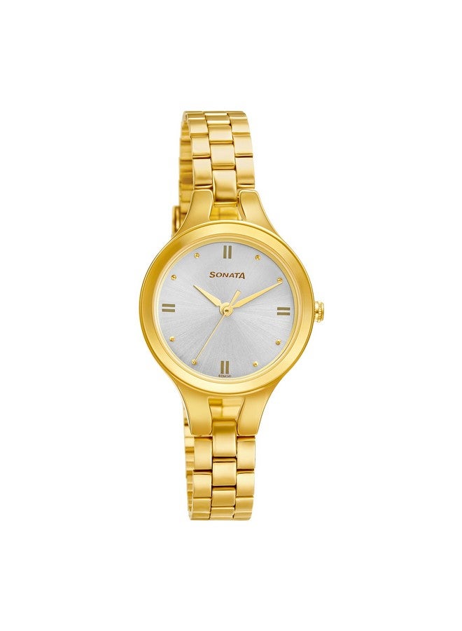 سوناتا ساعة سوناتا جولد إديت للنساء بمينا فضية وحزام من الفولاذ المقاوم للصدأ - NS8176YM01 - Image 1