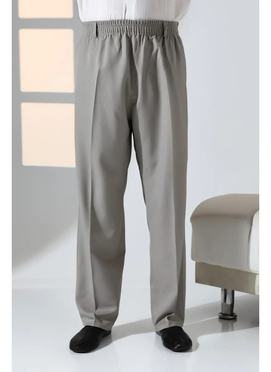 İhvan Online Men's Casual Cut Elastic Waist Pocket Hajj and Umrah Fabric Shalwar Trousers - Earth Color (Isr)