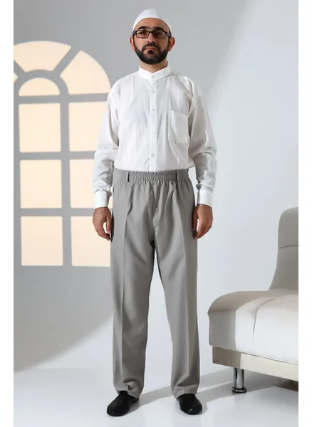 İhvan Online Men's Casual Cut Elastic Waist Pocket Hajj and Umrah Fabric Shalwar Trousers - Earth Color (Isr)