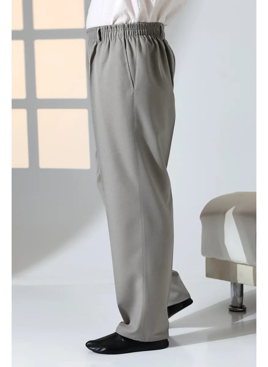 İhvan Online Men's Casual Cut Elastic Waist Pocket Hajj and Umrah Fabric Shalwar Trousers - Earth Color (Isr)