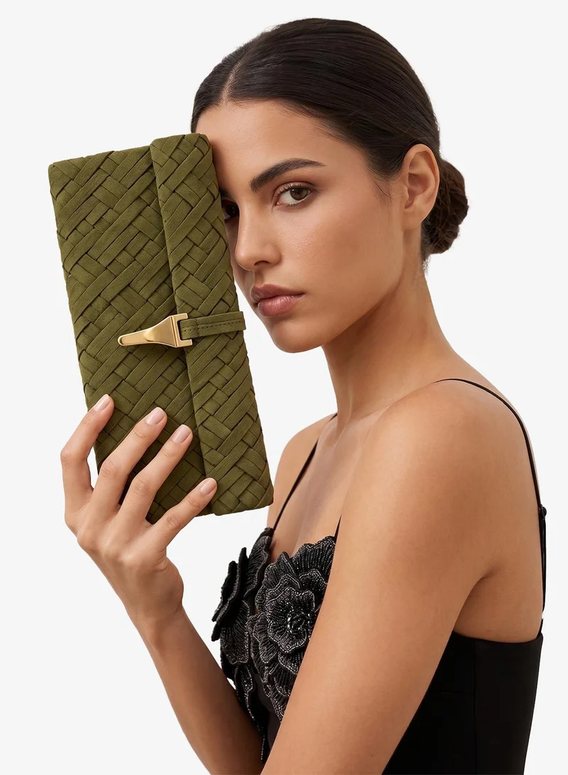 Jw Pei Olive Green Zaria Woven Clutch for Women | Best Price UAE