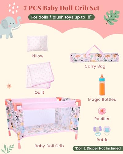 BABESIDE 8PCS Baby Doll Crib for 18 Dolls Baby Doll Bed with Storage Bag and Bedding Accessories Toy Crib Doll Furniture for Girls Age 3Reborn Baby Doll Accessories Gift for Kids Age 3 - Image 5