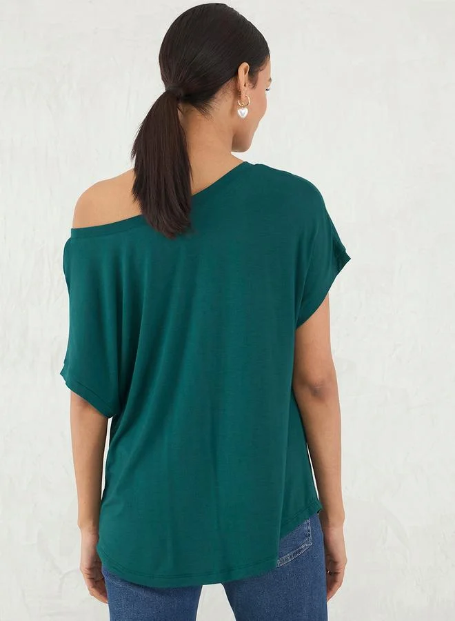 فيميلا Femmella Green Knit Off Shoulder Regular Fit Top