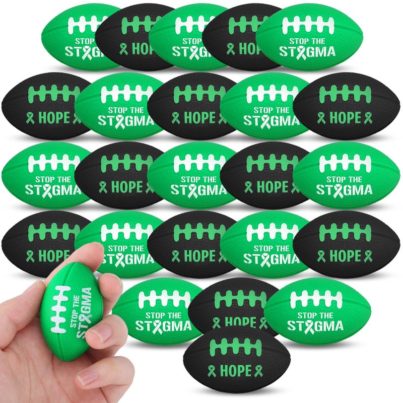 Simgoing 24 Pcs Mental Health Awareness Items Football Stress Balls Bulk Mini Foam Sports Ball Green Ribbon Football Anxiety Relief Toy for Fundraiser Gifts Supporting Stop The Stigma - Image 2