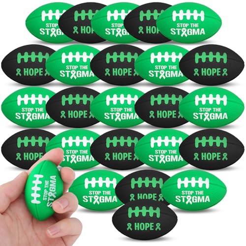 Simgoing 24 Pcs Mental Health Awareness Items Football Stress Balls Bulk Mini Foam Sports Ball Green Ribbon Football Anxiety Relief Toy for Fundraiser Gifts Supporting Stop The Stigma - Image 1