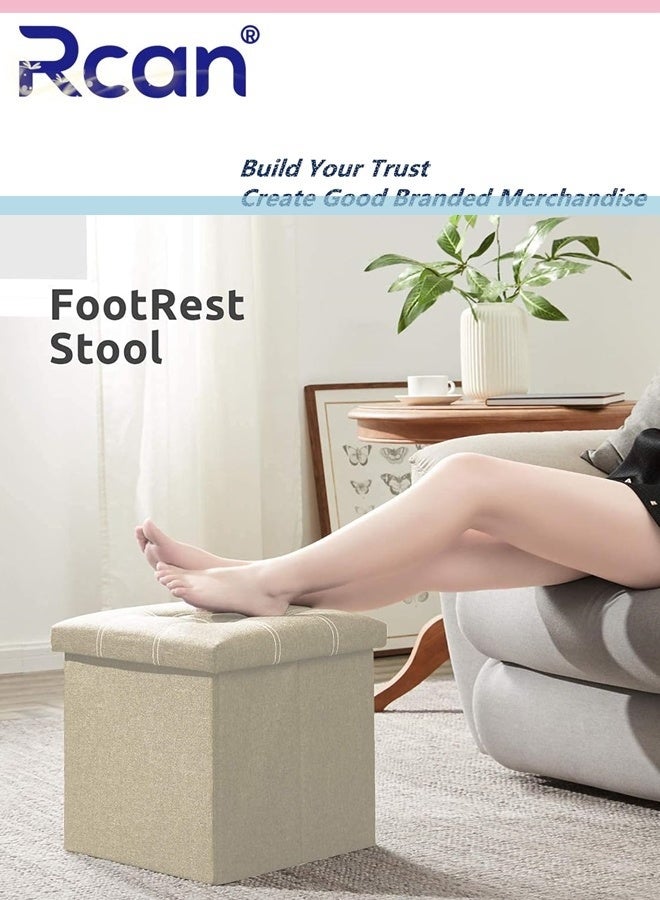 ركان مسند قدم عثماني قابل للطي، مكعب 15 بوصة، من الكتان، متعدد الوظائف، مسند قدم، صندوق تخزين مقعد مبطن لغرفة المعيشة في السكن الجامعي - Image 5