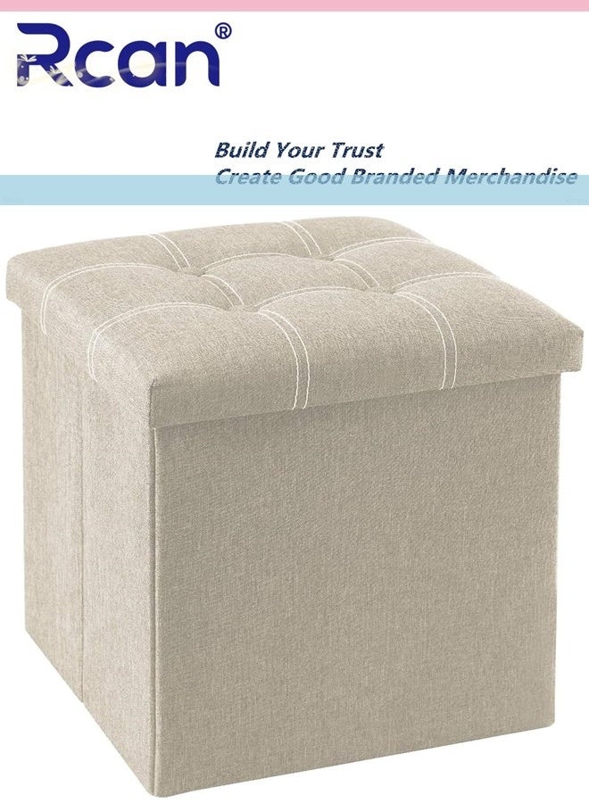 ركان مسند قدم عثماني قابل للطي، مكعب 15 بوصة، من الكتان، متعدد الوظائف، مسند قدم، صندوق تخزين مقعد مبطن لغرفة المعيشة في السكن الجامعي - Image 1