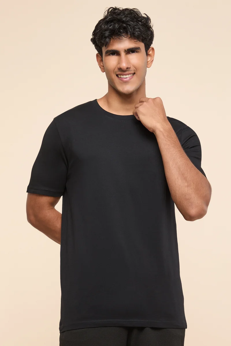 R&B Solid T-Shirt with Crew Neck and Short Sleeves