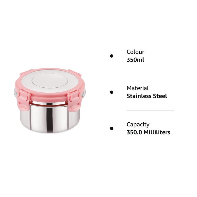 Black Olive Leak Proof Click and Seal Lock Stainless Steel Storage/Air Tight Tiffin Container/Lunch Container with Steel lid Fusion (350ml) - Image 5
