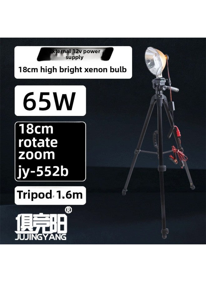 12V Super Light Fishing Lamp Xenon Outdoor Strong Light Long-range Night Fishing Lamp Rush To The Sea Zoom 18 Lamp Holder Tripod-Color:65w 18cm Rotating Zoom 552b With Tripod  - Image 1