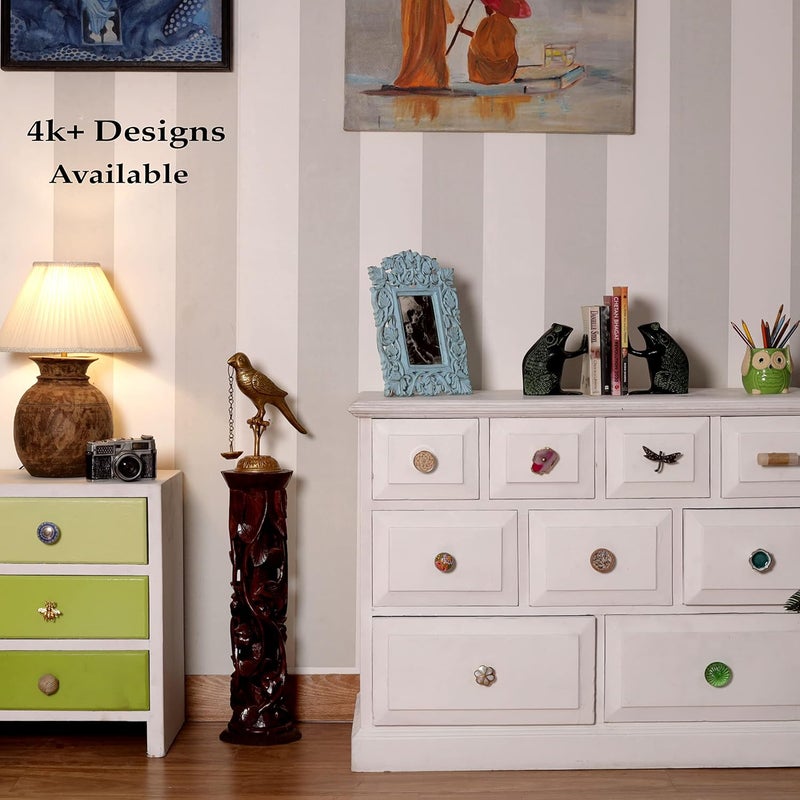 Indian-Shelf مقابض سيراميك يدوية من IndianShelf لغرفة الأطفال متعددة الألوان 8 قطع مقبض سحب دائري مسطح حيوانات لخزائن المطبخ 15 بوصة - Image 5