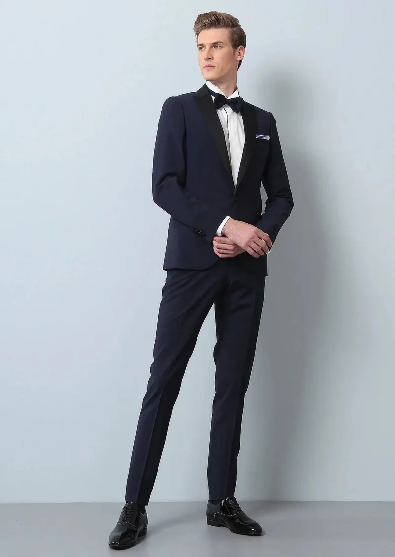 RAMSEY Saks Plain Fashion Slim Fit Double Breasted Collar Weaving Tuxedo