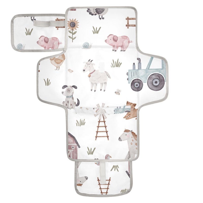 WELLDAY Farm House Animals Portable Diaper Changing Pad Waterproof Foldable Baby Diaper Changing Pad with Builtin Pillow Travel Diaper Changing Mat for Newborn Baby - Image 2