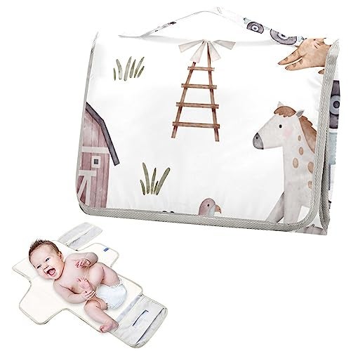 WELLDAY Farm House Animals Portable Diaper Changing Pad Waterproof Foldable Baby Diaper Changing Pad with Builtin Pillow Travel Diaper Changing Mat for Newborn Baby - Image 3