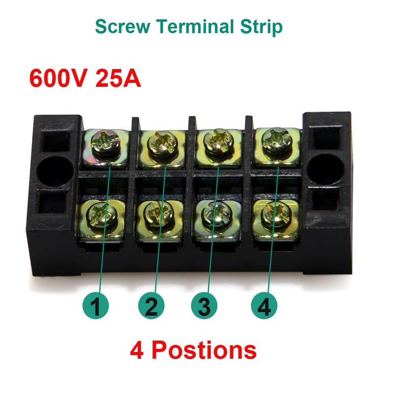 MILAPEAK Terminal Block and Strip - 12pcs (6 Sets) 4 Positions Dual Row 600V 25A Screw Terminal Strip Blocks with Cover + 400V 25A 4 Positions Pre-Insulated Terminals Barrier Strip Black & Red - Image 4