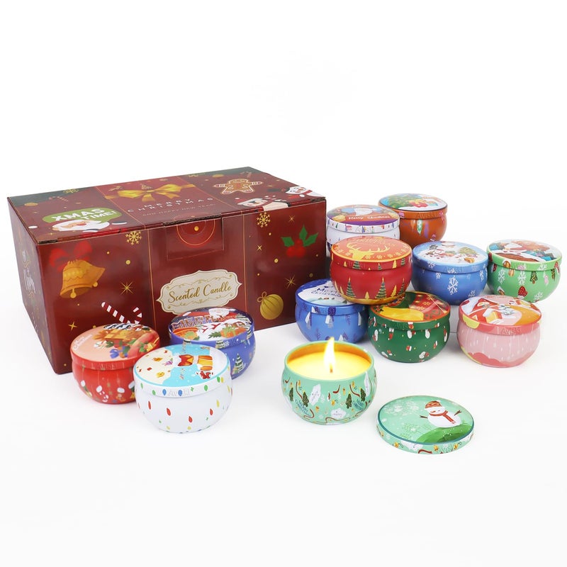 12 PCS Christmas Scented Candles 25OZ Jar Candles 12 Christmas Fragrances Candle Set for Women Mom Grandma Godmother Coworker Teacher