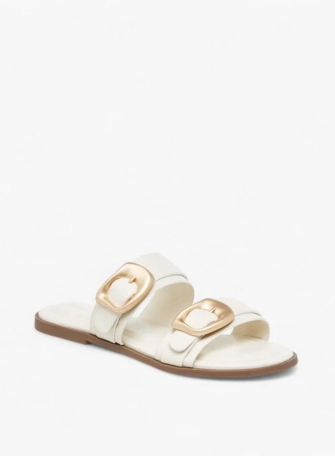 Solid Open Toe Sandals with Buckle Accent