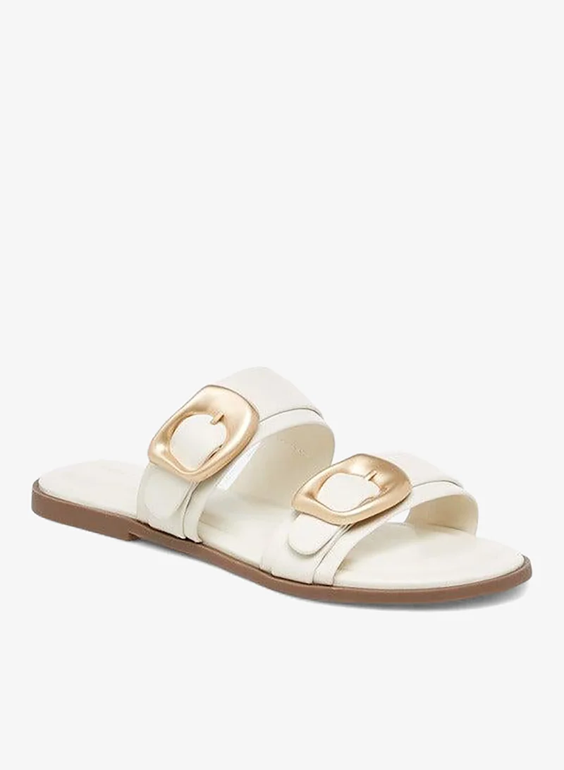Solid Open Toe Sandals with Buckle Accent