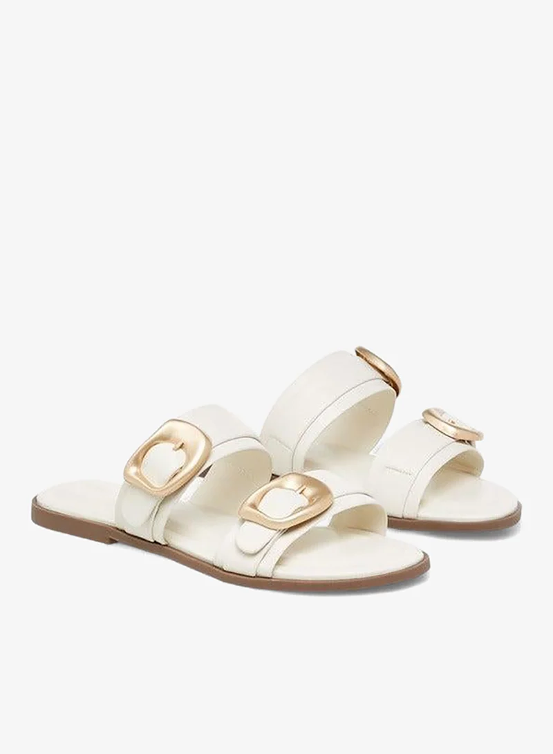 Paprika WHITE Solid Open Toe Sandals with Buckle Accent for Women | Best Price UAE