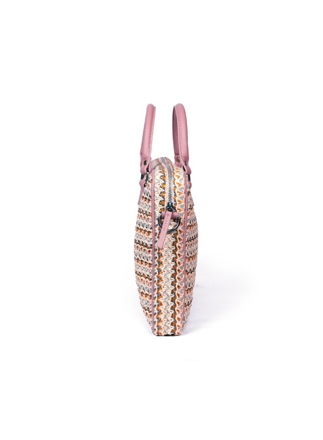 Avake Blush Bloom Raffia Lightweight Sustainable Laptop Bag - Image 5
