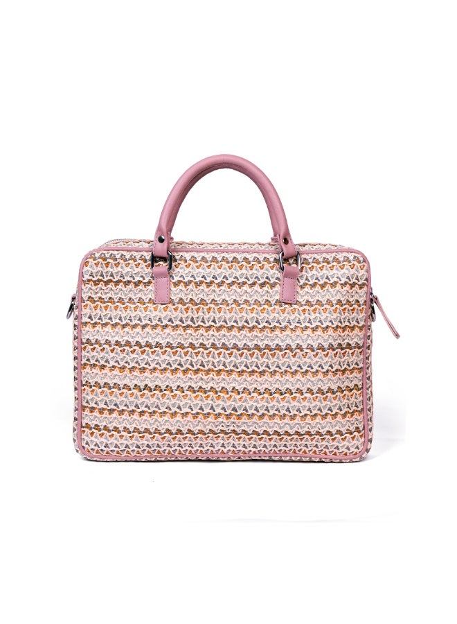Avake Blush Bloom Raffia Lightweight Sustainable Laptop Bag - Image 4