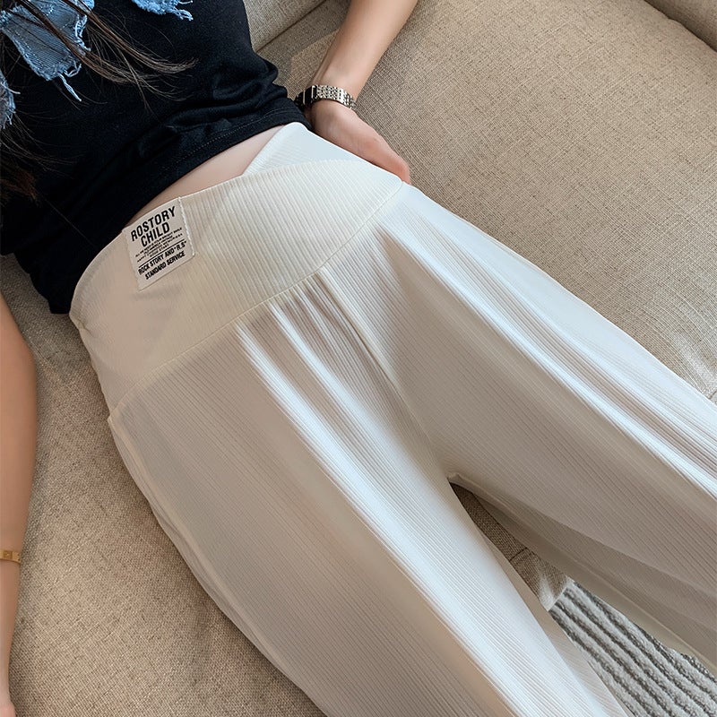 بنطلون حوامل حقيقي من حرير الثلج بأرجل واسعة بنطلونات صيفية قصيرة للملابس الخارجية بنطلونات مستقيمة فضفاضة منخفضة الخصر طويلة - Image 2