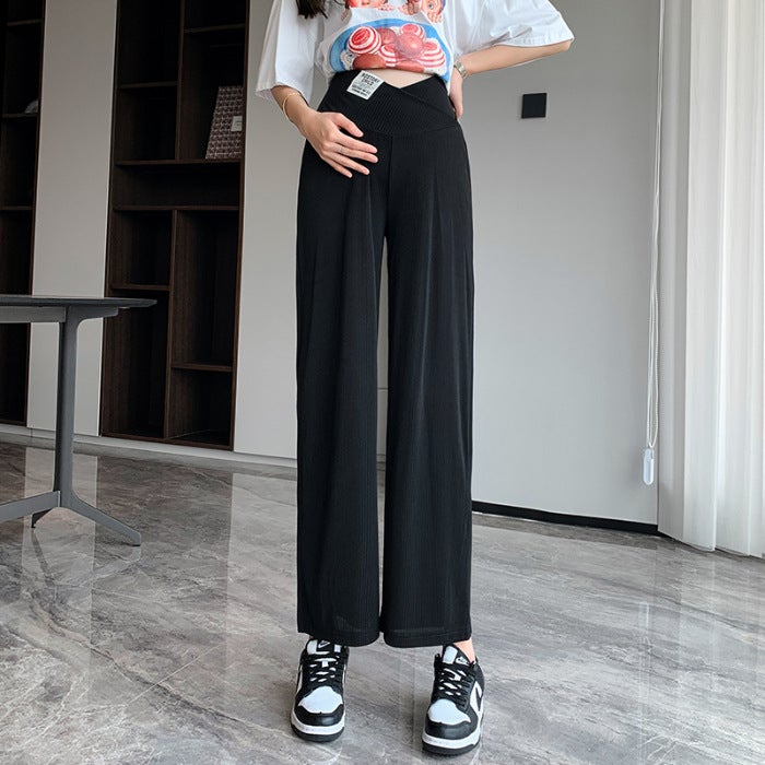 بنطلون حوامل حقيقي من حرير الثلج بأرجل واسعة بنطلونات صيفية قصيرة للملابس الخارجية بنطلونات مستقيمة فضفاضة منخفضة الخصر طويلة - Image 1