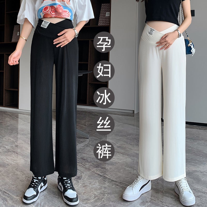 بنطلون حوامل حقيقي من حرير الثلج بأرجل واسعة بنطلونات صيفية قصيرة للملابس الخارجية بنطلونات مستقيمة فضفاضة منخفضة الخصر طويلة - Image 4