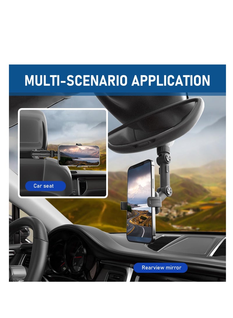 SYOSI Rearview Mirror Phone Holder for Car, Universal Rotating Retractable Car Phone Holder, GPS Holder, Anti-Shake Multifunctional Design for Most Mobile Phone and Car Rearview Mirror (Black) - Image 5