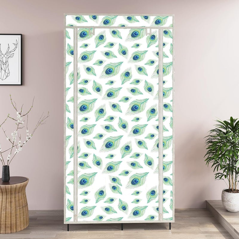 Whitecloud TRANSFORMING HOMES Whitecloud TRANSFORMING HOMES Printed Collapsible Wardrobe Almira for Clothes 1 Hanging Space 6 Shelves 1 Side Pocket NonWoven Fabric 100 GSM P 20013 Peacock Blue  - Image 4