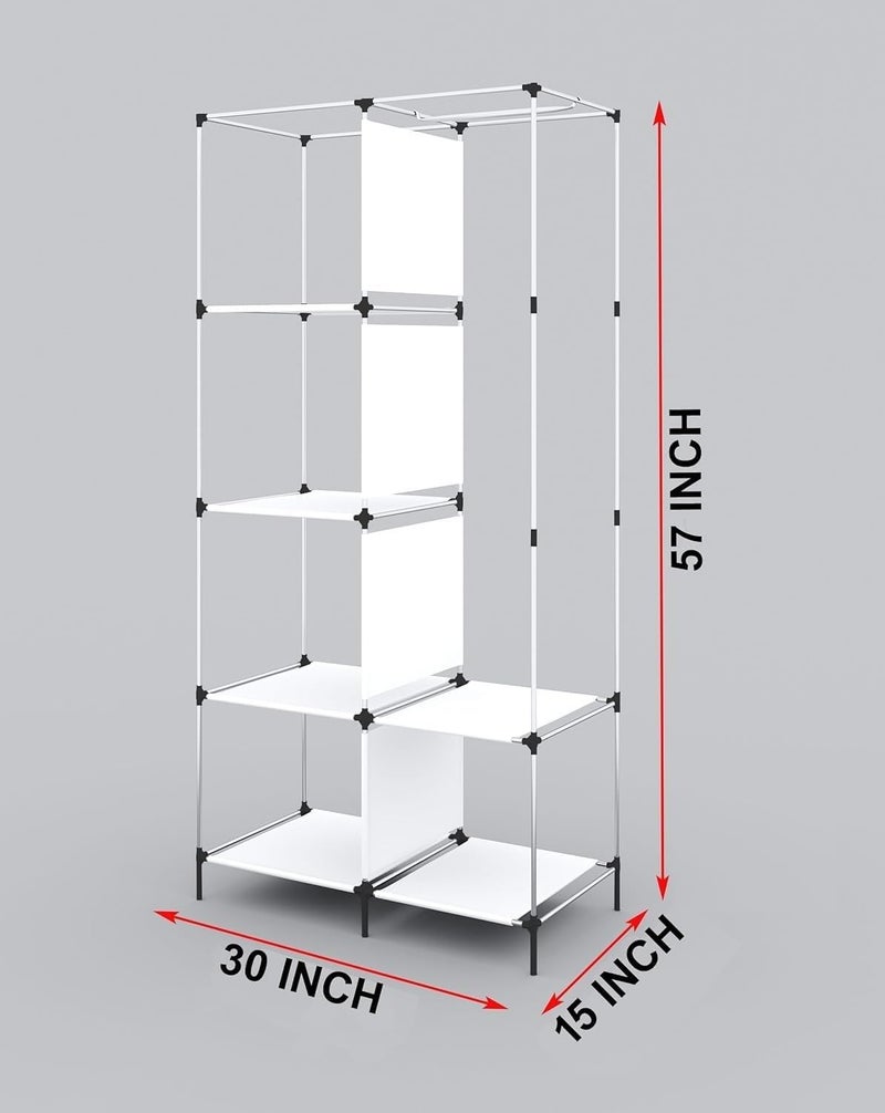 Whitecloud TRANSFORMING HOMES Whitecloud TRANSFORMING HOMES Printed Collapsible Wardrobe Almira for Clothes 1 Hanging Space 6 Shelves 1 Side Pocket NonWoven Fabric 100 GSM P 20013 Peacock Blue  - Image 2
