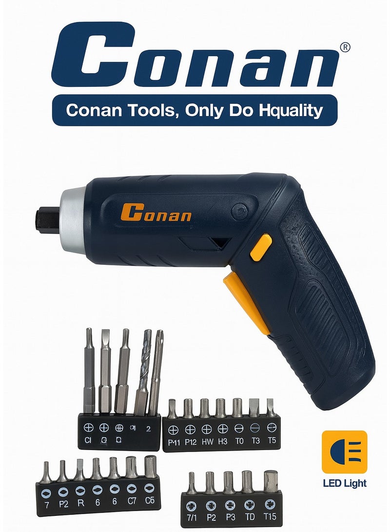 Conan COCS01 3.6V Cordless Screwdriver – 1500mAh Li-ion, 3 N·m, 250 RPM, ¼″ Hex Magnetic Chuck, LED, F/R with 24-Piece Multi-Size Driver & Drill Bit Set - Image 1