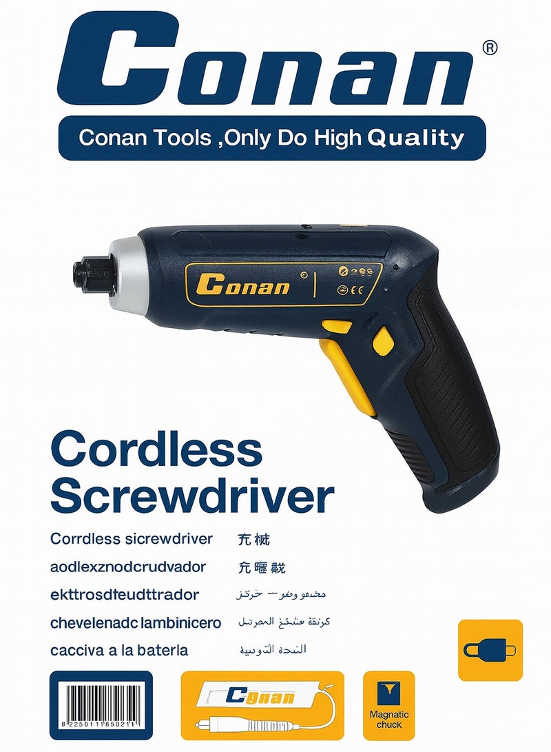 Conan COCS01 3.6V Cordless Screwdriver – 1500mAh Li-ion, 3 N·m, 250 RPM, ¼″ Hex Magnetic Chuck, LED, F/R with 24-Piece Multi-Size Driver & Drill Bit Set - Image 3