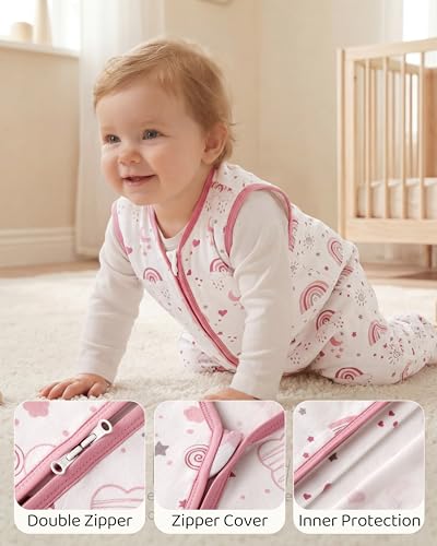 FIEMOL Baby Sleep Sack 612 months 100 Cotton Sleeping Sack for Newborn and Infant 3 Pack Baby Wearable Blanket 05 Tog Lightweight Double Zipper Sleep Bag Medium Pink Rainbow - Image 3